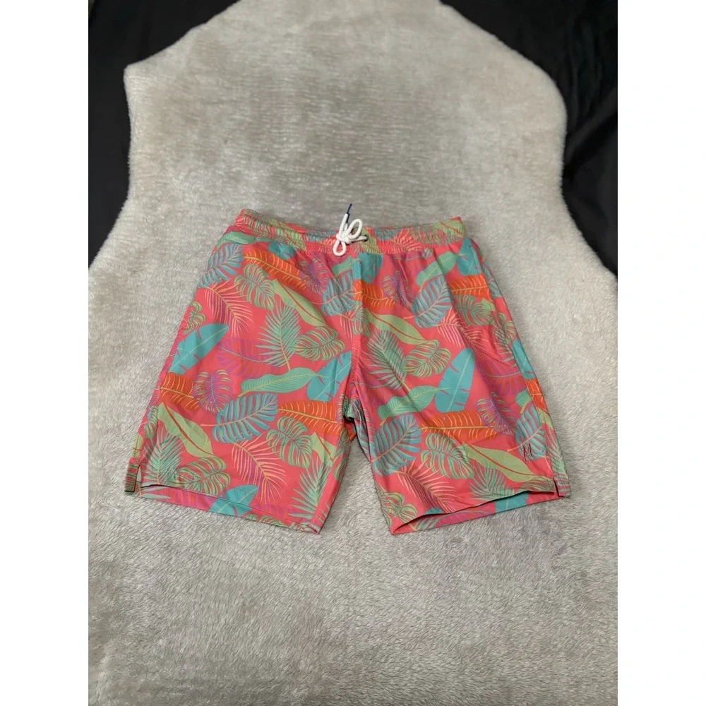 New Mugsy Mens Pink Floral Swim Shorts Size Medium Drawstrings‎ NWOT